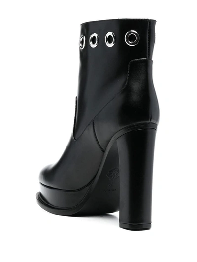 Shop Alexander Mcqueen Leather Heel Ankle Boots In Black