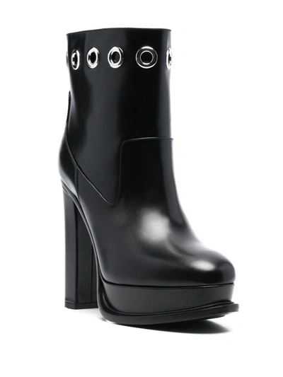 Shop Alexander Mcqueen Leather Heel Ankle Boots In Black