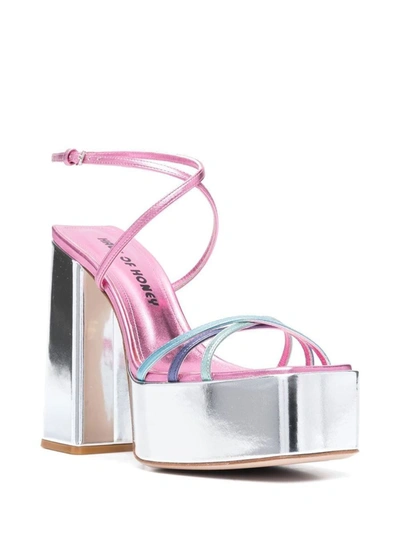 Haus Of Honey Strappy High-heeled Platform Sandals In Silver