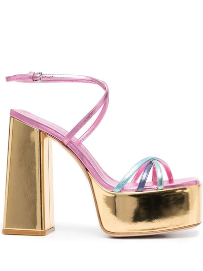 Shop Haus Of Honey Wannabe Mirror Leather Sandals In Golden