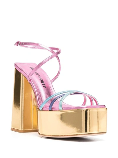 Haus Of Honey Metallic Leather Ankle Strap Sandals With Heel 14cm In Golden