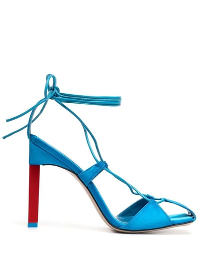 Shop Attico The  Adele Satin Lace-up Sandals In Clear Blue