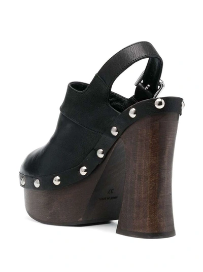 Shop Philosophy Di Lorenzo Serafini Black Mazi-clog With Metal Studs And Wooden-effect Platform In Smooth Leather Woman
