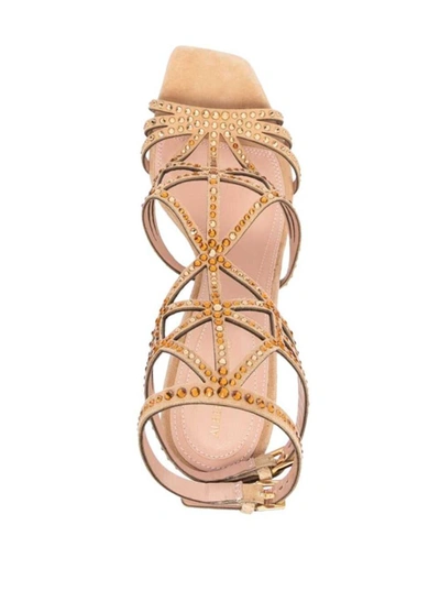 Shop Alberta Ferretti Gold-tone Embellished Square-toe Sandals In Calf Leather Woman In Metallic
