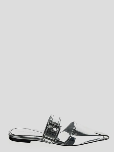 Alexander Mcqueen Mirror Pointed Open Back Sandals In Metallic