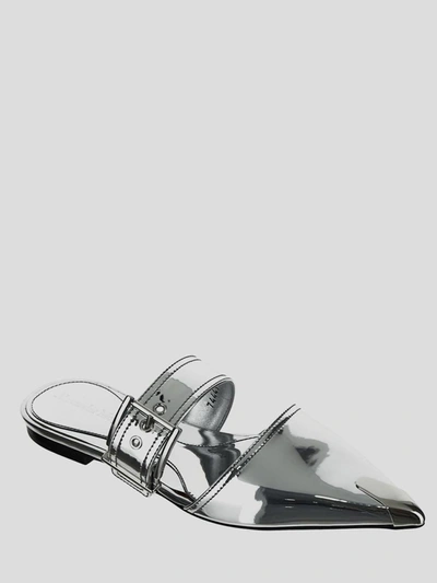 Alexander Mcqueen Mirror Pointed Open Back Sandals In Metallic