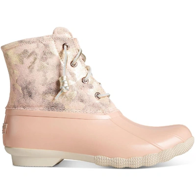 Shop Sperry Saltwater Womens Metallic Lace Up Winter & Snow Boots In Pink
