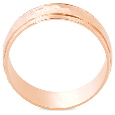 Shop Pompeii3 Polished Bright Hammered 14k Rose Gold 6mm Wedding Mens Two Line Ring
