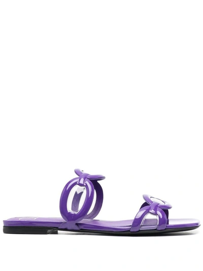 Valentino Square Toe Slip-on Sliders In Purple