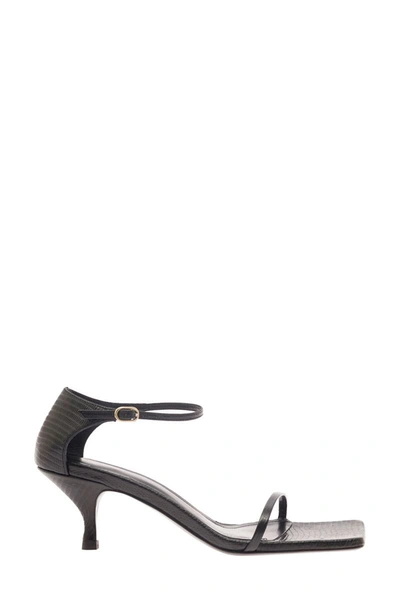 Shop Totême Black Squared Sandals In Leather Woman