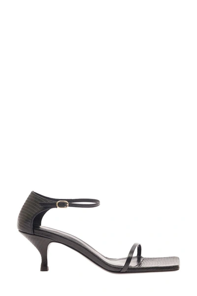Totême The Strappy Lizard-effect Leather Sandals In Black