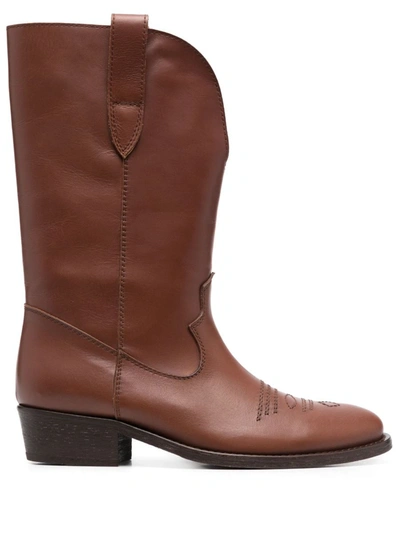 Shop Via Roma 15 Western-style Leather Boots In Brown