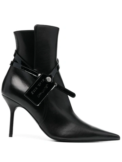 Shop Off-white Leather Ankle Boots In Black