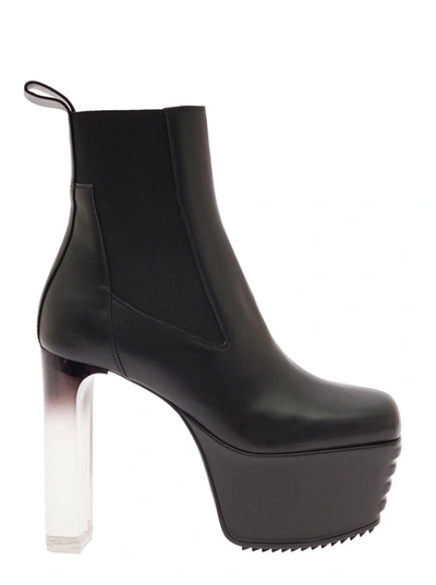 Shop Rick Owens 'minimal Grill Beatle' Black Boots With Trasparent Block Heel And Chunky Platform In Leather Woman