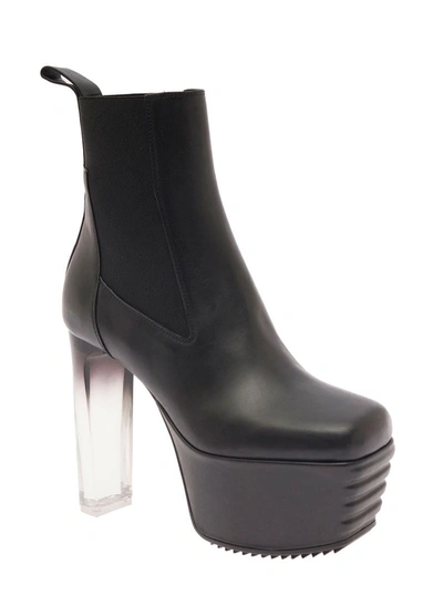 Shop Rick Owens 'minimal Grill Beatle' Black Boots With Trasparent Block Heel And Chunky Platform In Leather Woman