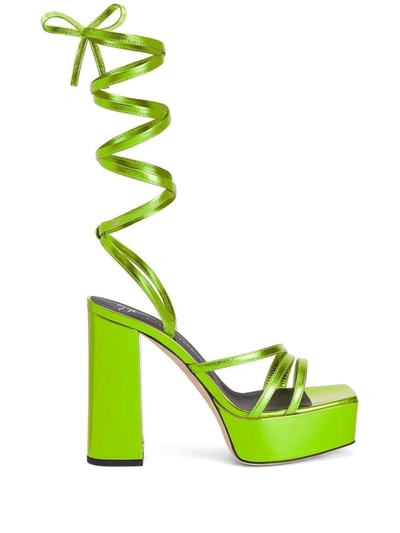 Shop Giuseppe Zanotti Metallic Leather Heel Sandals In Green