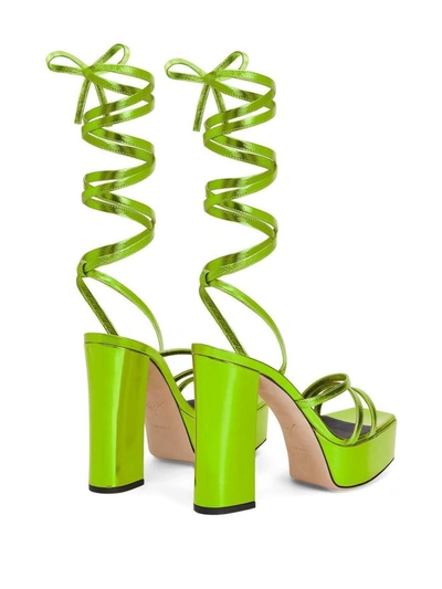 Shop Giuseppe Zanotti Metallic Leather Heel Sandals In Green
