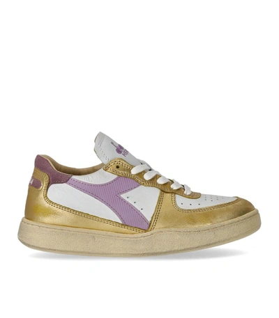 Shop Diadora Heritage  Mi Basket Low Metallic Dirty Gold Lilac Sneaker In White