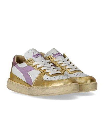 Shop Diadora Heritage  Mi Basket Low Metallic Dirty Gold Lilac Sneaker In White