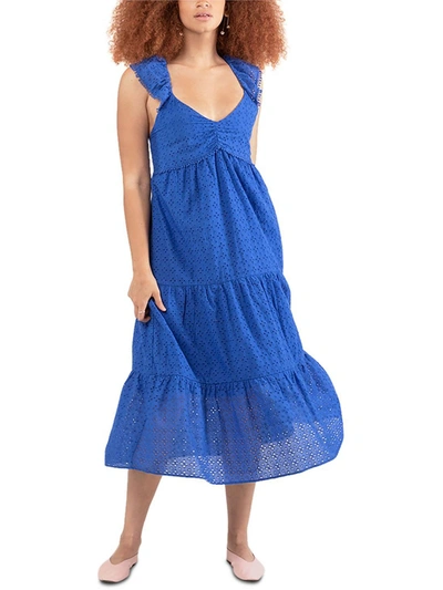 Shop Black Tape Womens Eyelet Long Midi Dress In Blue