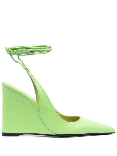 Shop By Far Pre By Far Vaughn Leather Wedge Pumps In Green