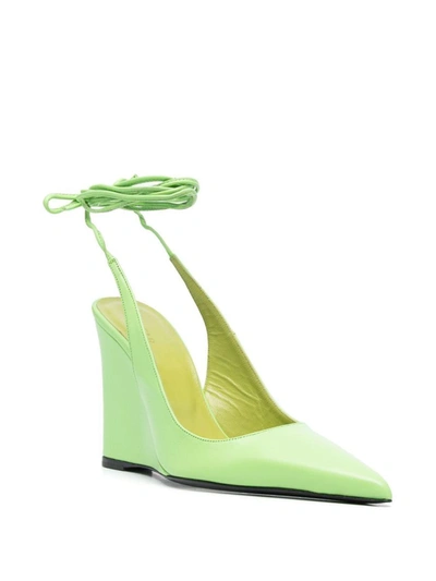 By Far Pre Vaughn Leather Wedge Pumps In Green