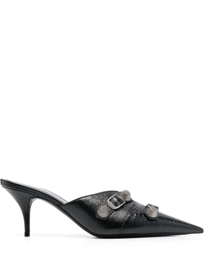 Shop Balenciaga 'cagole' Pointed Mules In Nero E Argento