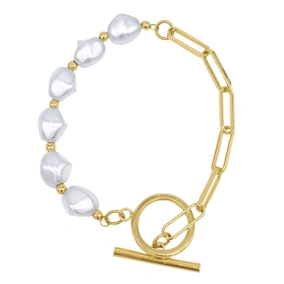 Shop Adornia Chain Toggle Pearl Bracelet In Silver