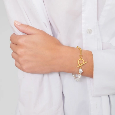 Shop Adornia Chain Toggle Pearl Bracelet In Silver