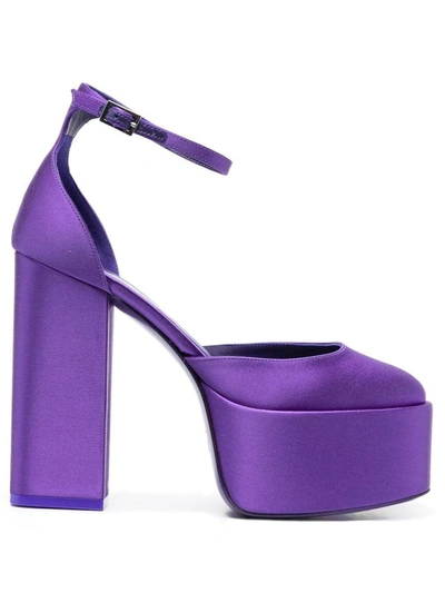 Shop Paris Texas Dalilah Satin Platform Sandals In Purple