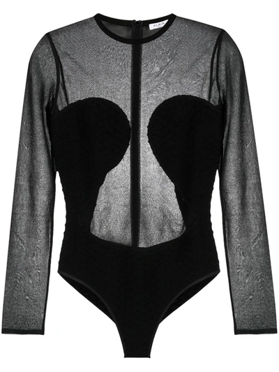 Shop Alaïa Polka Dots Longsleeves Bodysuit In Black