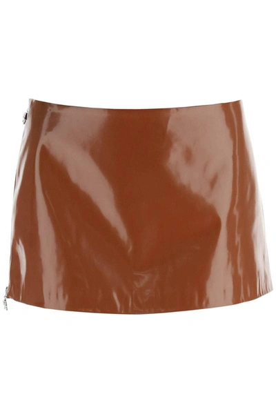 Shop Acne Studios Glossy Mini Skirt With Zip In Brown