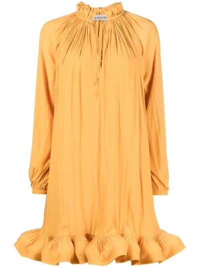 Shop Lanvin V-neck Ruffle Detail Short Dress In Yellow
