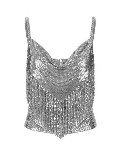 Shop Rabanne Paco  Mesh Top With Fringes In Silver