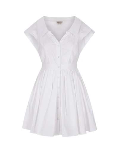 Shop Alexander Mcqueen Shirt Mini Dress With Wing Sleeves In White