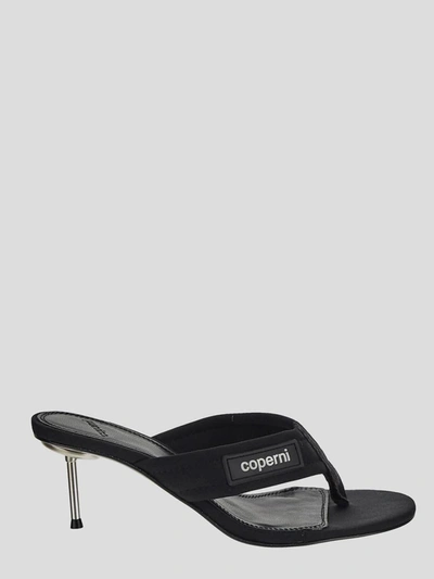 Shop Coperni Branded Thong Sandal In <p> Branded Thong Sandal In Black Polyamide With Low Heel
