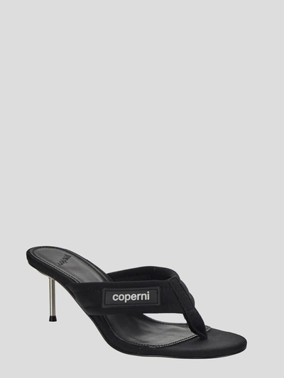 Shop Coperni Branded Thong Sandal In <p> Branded Thong Sandal In Black Polyamide With Low Heel