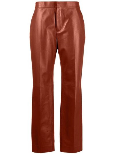 Shop Chloé Leather Trousers In Brown