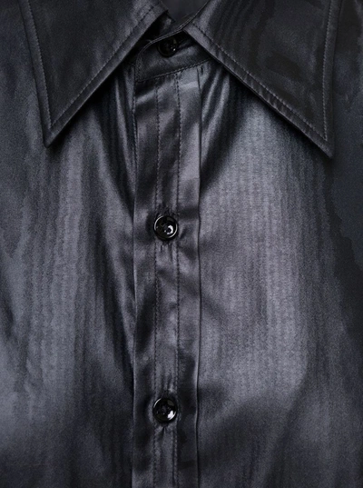 Shop Maison Margiela Long Black Shirt With Classic Collar In Faux Leather Woman