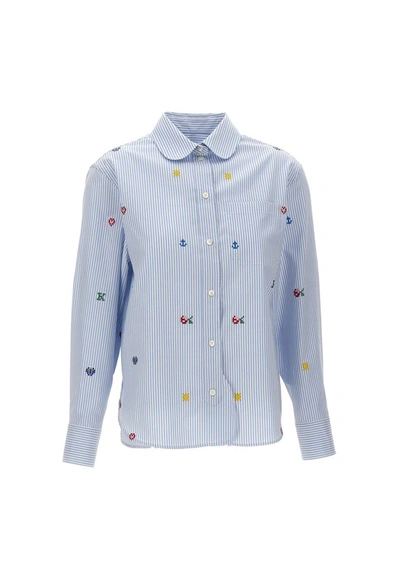 Shop Kenzo Paris "printed Regular" Cotton Shirt In Blue