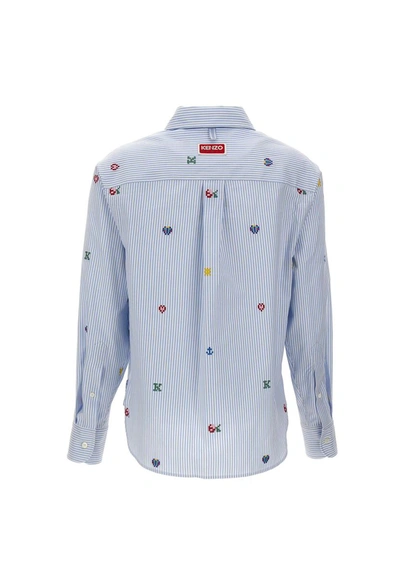 Shop Kenzo Paris "printed Regular" Cotton Shirt In Blue