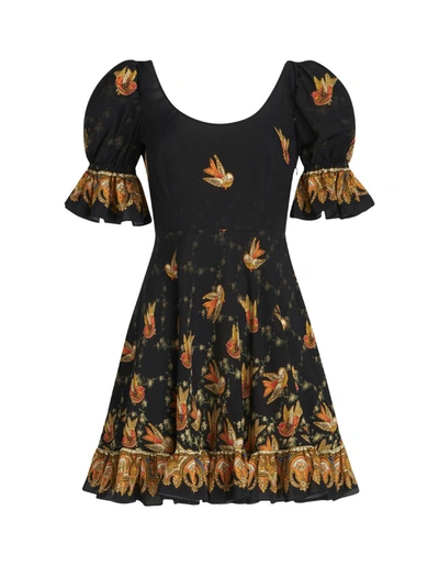 Shop Etro Mini Dress With Birds In Black
