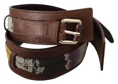 Shop Costume National Brown Leather Silver Buckle Women's Belt