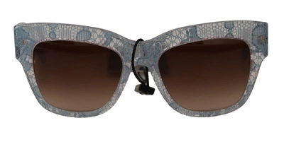 Shop Dolce & Gabbana Blue Lace Acetate Rectangle Shades Women's Sunglasses