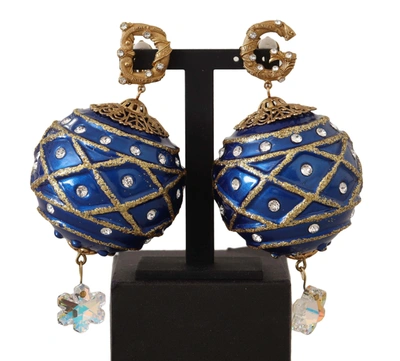 Shop Dolce & Gabbana Gold Brass Blue Christmas Ball Crystal Clip On Women's Earrings