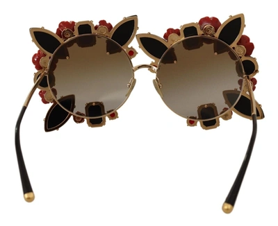 Shop Dolce & Gabbana Gold Metal Frame Roses Embellished Women's Sunglasses