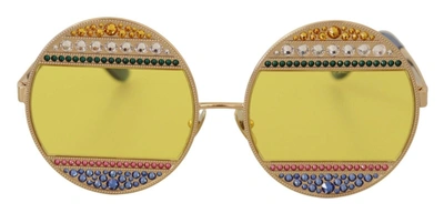 Shop Dolce & Gabbana Gold Oval Metal Crystals Shades Women's Sunglasses