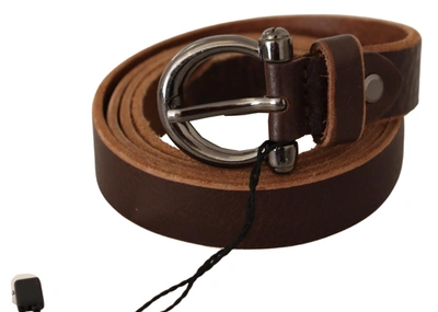 Shop John Galliano Brown Leather Logo Design Round Buckle Waist Women's Belt