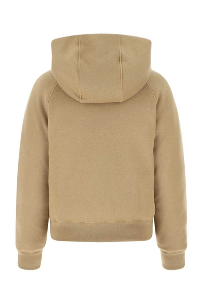 Prada Blend Hooded Jacket With Front Pockets And Ribbed Cuffs In Camel