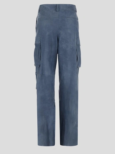 Shop Salvatore Santoro Trousers In <p> Trousers In Denim Blue Leather With Cargo Pockets